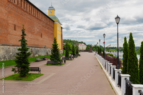 The fortress wall of the Smolensk Kremlin and embankment of the Dnieper River
