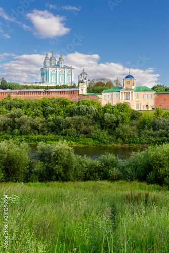 The fortress wall of the Smolensk Kremlin and Assumption Cathedral, Russia