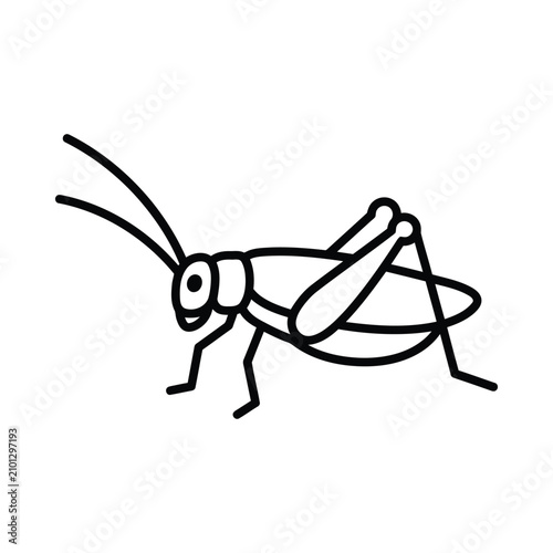 Illustration of a grasshopper in profile view.