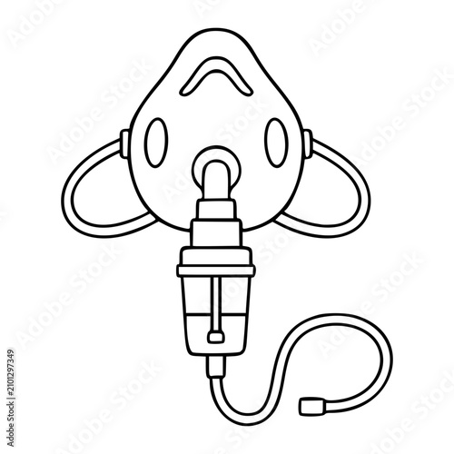 Nebulizer Breathing Mask Vector Icon. Minimalist Line Art Medical Equipment Illustration. Clean Scalable Outline Design for Healthcare, Respiratory Therapy, and Medical Applications. Hand-drawn Style.