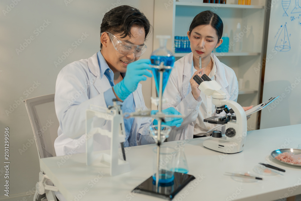Fototapeta premium Scientists working together on food research in laboratory.