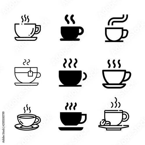 Bild auf Leinwand Set of coffee and tea cup icons, hot beverage symbols, vector illustration, PNG