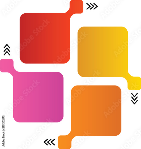 Sequential Pin Wheel Square Block Infographic Template 4 Steps