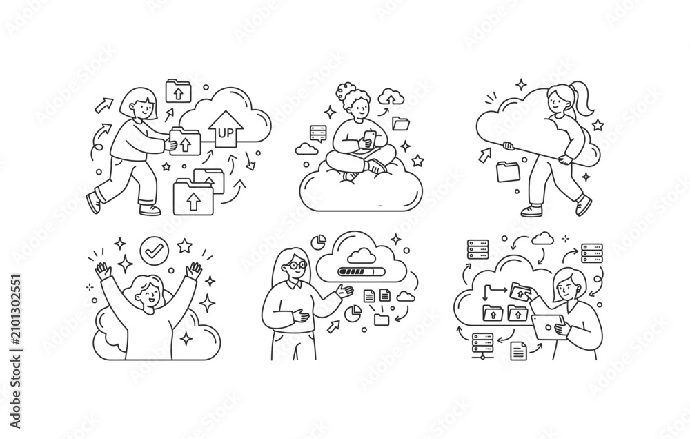 Obraz premium Cloud computing dashboard, online database server, remote data backup and network information systems line icon