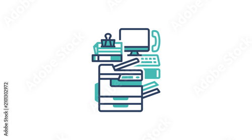 фотографія Multifunction office printer icon with documents and supplies
