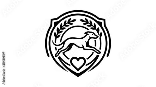 фотографія Greyhound jumping in laurel wreath shield with heart.