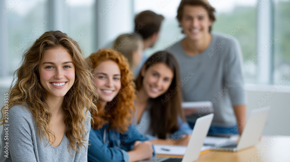 Fototapeta premium Student study group in modern classroom for collaborative education and university teamwork content
