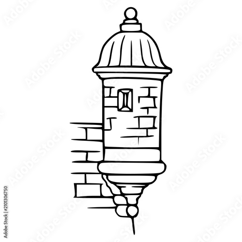 simple line art illustration of a san juan puerto rico historical garita tower sketch