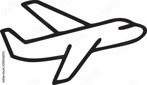 Hand drawn passenger plane outline symbol for kids coloring books