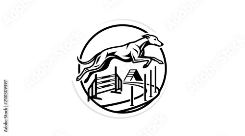 Принти на полотні Sighthound agility jump logo in circular frame.