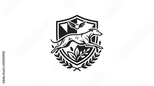 Foto Detailed shield emblem with running greyhound dog.