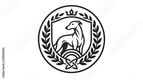 Bild auf Leinwand Circular emblem with seated greyhound and royal crown.