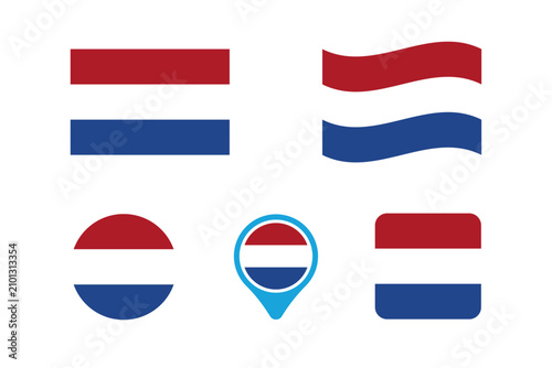 The Netherlands national flag. The Netherlands national flag in vector format with a 2:3 aspect ratio rectangle, waveform, round, rounded pin and square shapes.