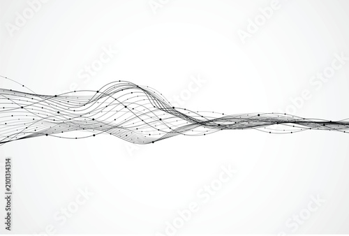 Abstract futuristic data flow line graph with connected nodes on white background