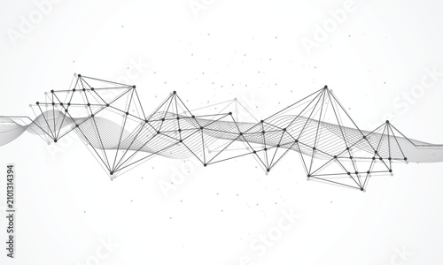 Abstract grey digital network connection with plexus lines and dots on white technology background