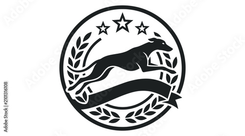 фотографія Greyhound badge with stars and decorative laurel wreath.
