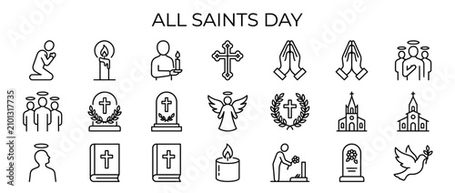 Fotografija All Saints Day Icons: Prayer, Candle, Cross, Angel, Church, Bible, Dove