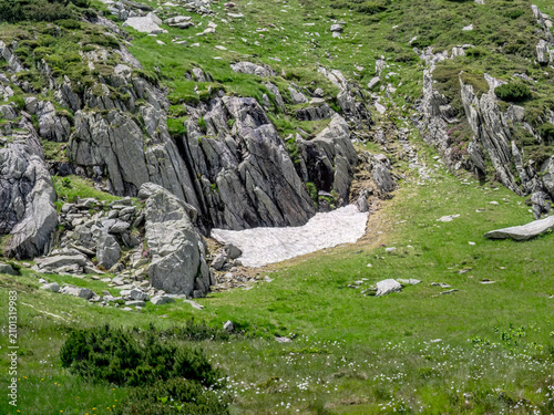 Εκτύπωση καμβά A scenic summer alpine landscape in the Retezat Mountains, Romania, featuring a