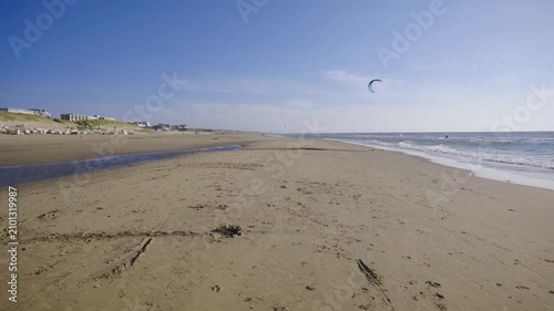 Expansive Beach Landscape with Kite Surfer in Noordwijk, Netherlands