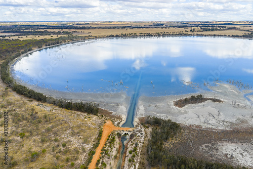 Australian aerial landscape of lake and bushland