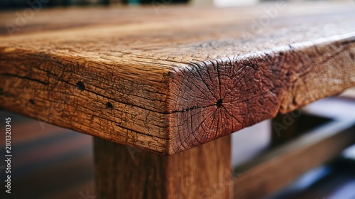 Aged, weathered wooden table with visible grain, texture, and rough-hewn edges