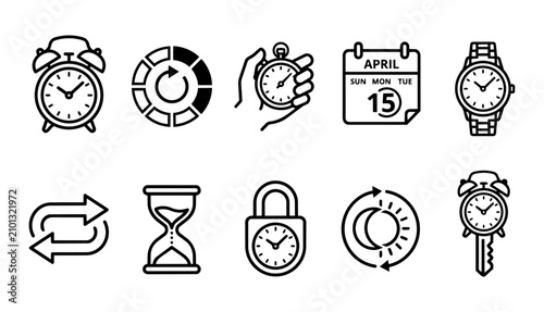 Canvastavla Time management and clock measurement line art icon set with management calendar