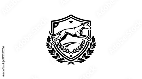 Принти на полотні Heraldic greyhound shield with stars and laurel.