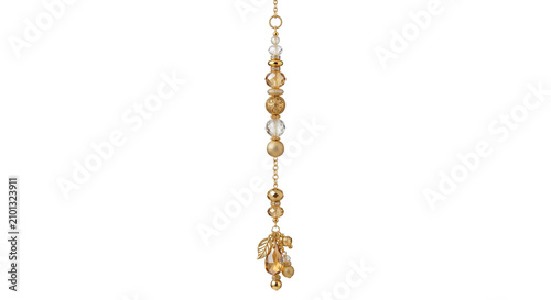 Принти на полотні Elegant gold beaded hanging ornament with crystal and leaf charms