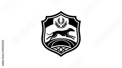 Billede på lærred Ornate greyhound crest emblem with wheat details.