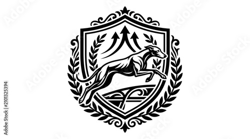 Canvastavla Ornate greyhound racing crest with arrows and laurel.