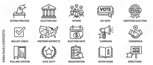 Фотография Election and Voting Icons Set: Process, Ballots, Voters, Campaign, Civic Duty