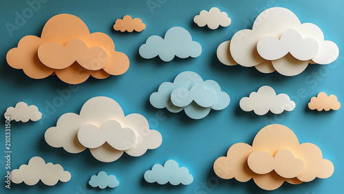 Dreamy Layered Paper Cut Clouds – Ethereal Cardboard Appliqué Art for DIY Posters, Nursery Decor or Whimsical Wall Art