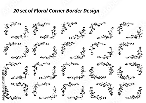 Set of floral corner borders. Decorative botanical frames for wedding invitations.