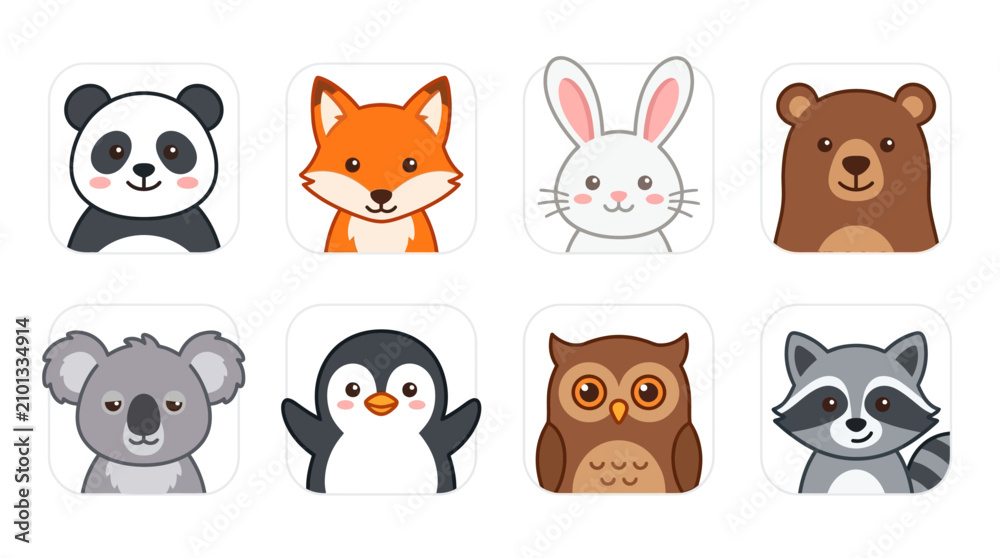Fototapeta premium Set of cute cartoon animal avatars.