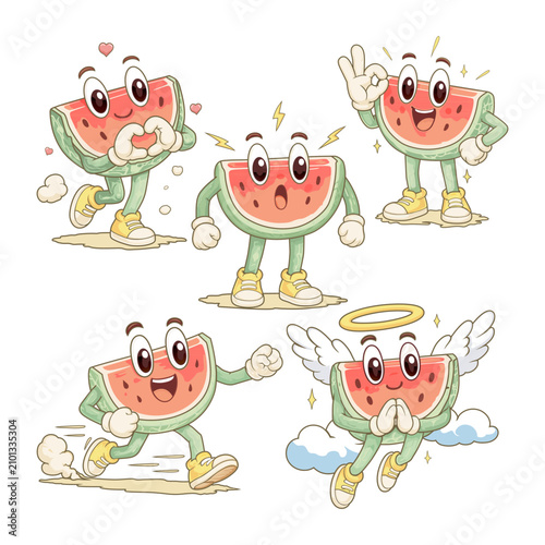 A collection of cute and adorable watermelon character designs