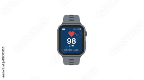Smartwatch vector icon showing heartbeat rate on display.