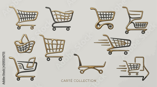 Photos Shopping cart silhouettes negatives are moving quickly on white