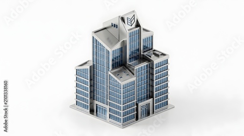 Modern Metallic Silver Office Building Architecture 3D Icon