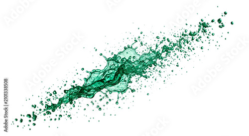 Принти на полотні Dynamic green liquid splash frozen in motion with many small droplets