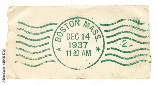 фотографія Vintage Boston Massachusetts postal stamp from 1937 with postmark