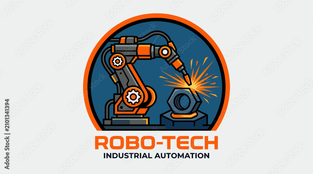 Fototapeta premium Robotic arm logo for industrial automation.