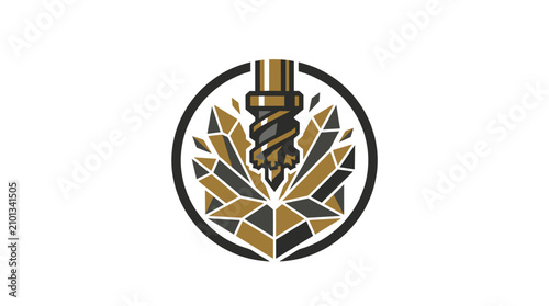 Industrial drill bit icon with crystalline structure.