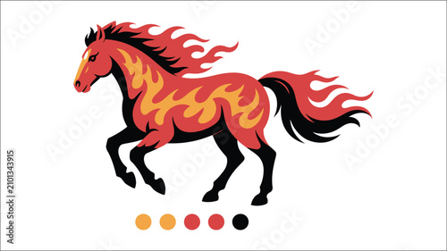 Foto Fire horse illustration with blazing flame mane, Chinese zodiac Year of the Hors