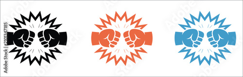 Photography Fist bump sparks icon with punching fists, electric lightning effects, confronta