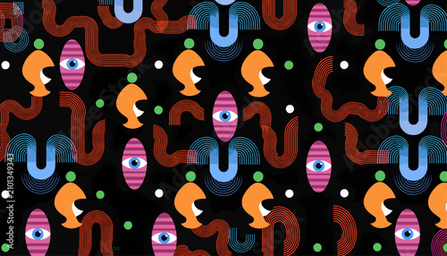 Dynamic Modern Pattern Featuring Circular Forms, Bold Arches, and Minimal Abstract Texture Style