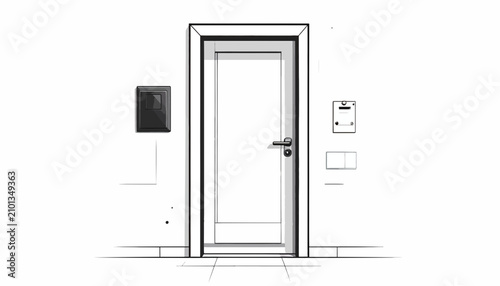 Door with lock and metal handle.