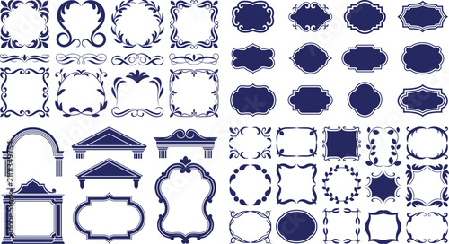 Tableau sur toile Ornate frames and labels set with architectural details and baroque scrollwork ornaments