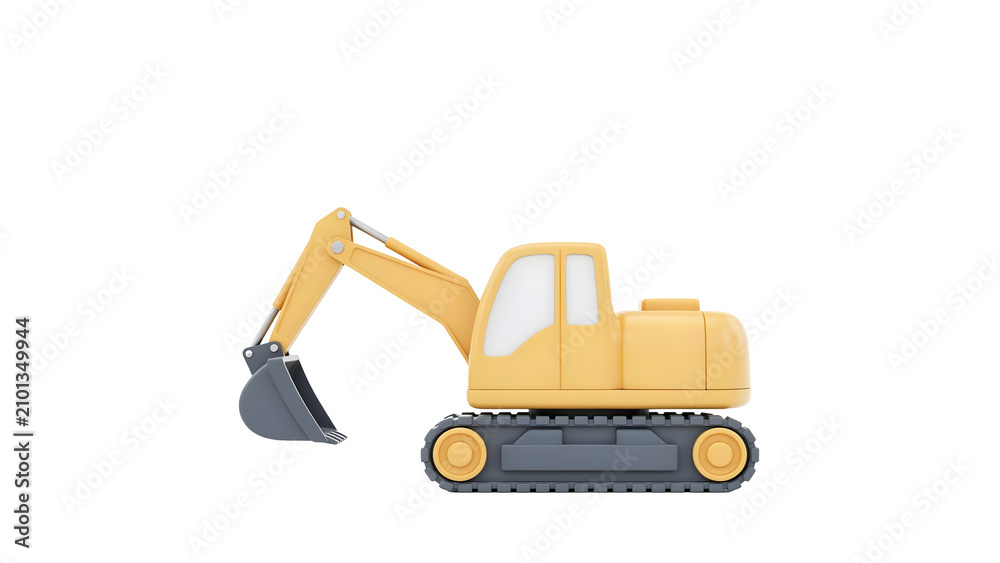 Naklejka premium Yellow excavator machine with a large bucket on a white background for construction and digging tasks with a modern design