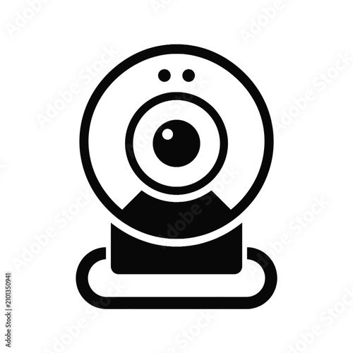 Isolated black and white webcam icon, simple line art, modern communication and technology symbol