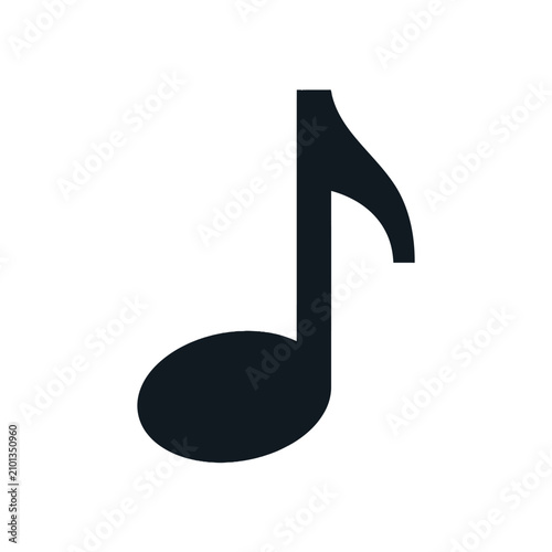 Isolated black eighth note musical symbol on a white background, simple vector graphic for music and sound concepts